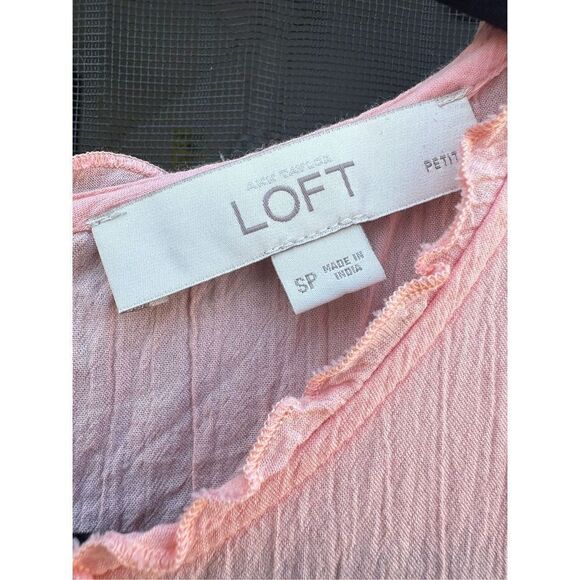 LOFT Women’s Peachy Pink Embroidered Sleeveless Top Keyhole Back Baby Doll Ruffl - Picture 5 of 6